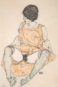 Donna seduta con vestito sollevato da Egon Schiele
